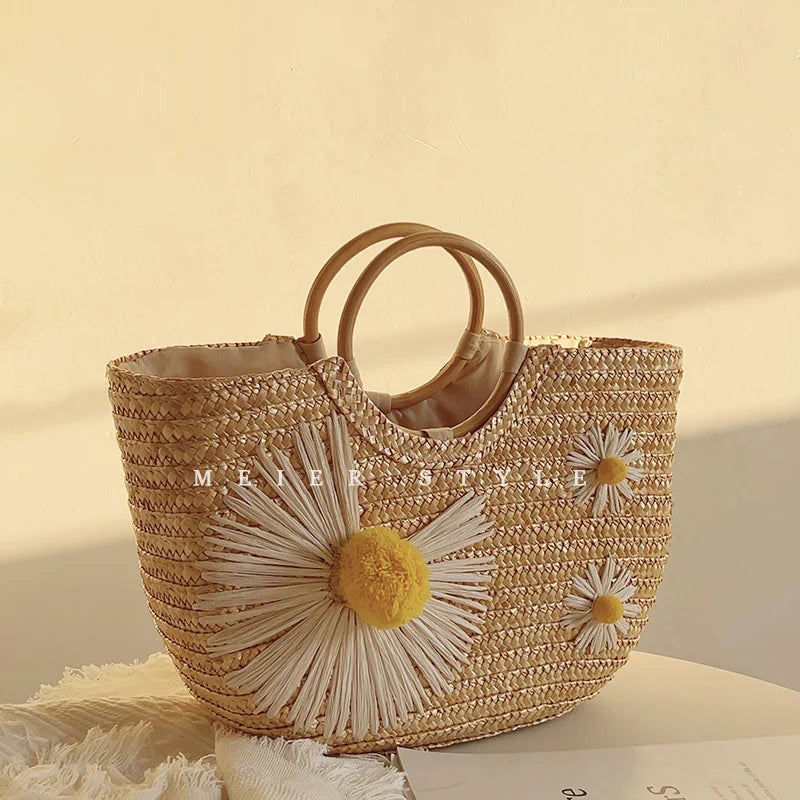 Bolsa de Palha Meia-Lua Flores