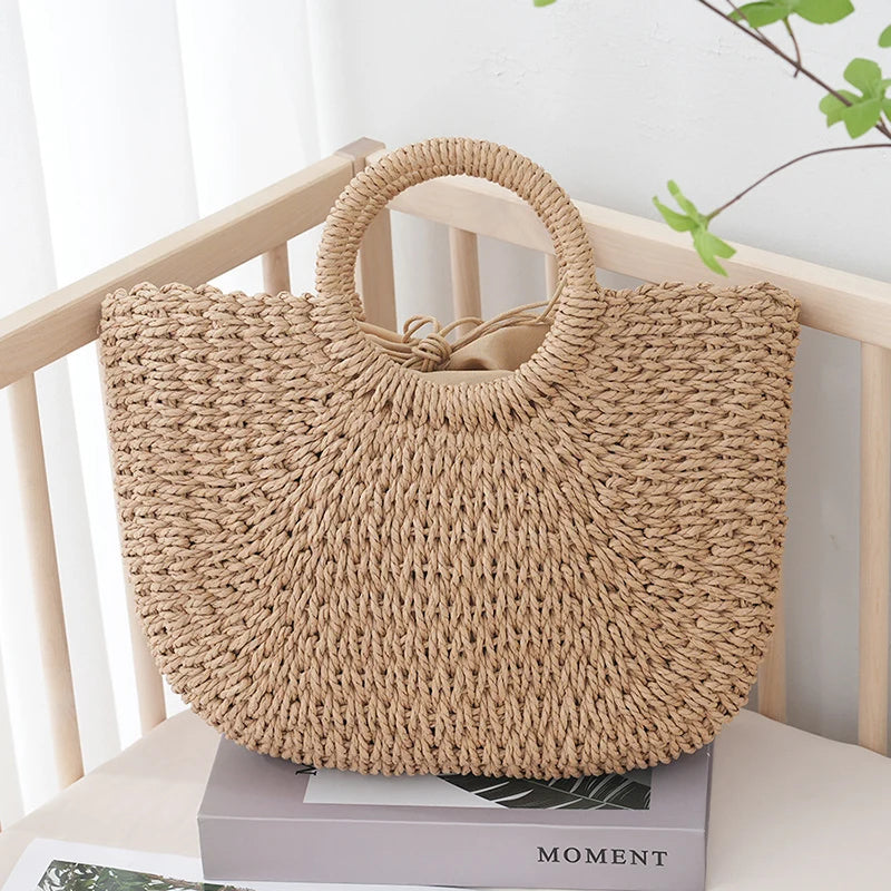 Bolsa de Palha Artesanal Meia Lua Cáqui - Loja Palhanna