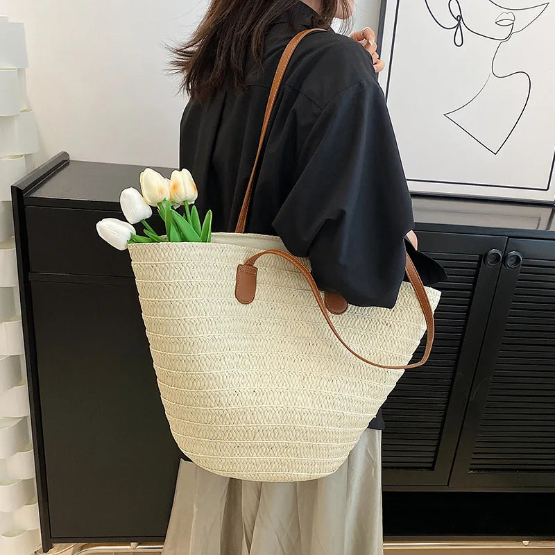 Bolsa de Palha para Praia Verão Grande com ziper - Loja Palhanna